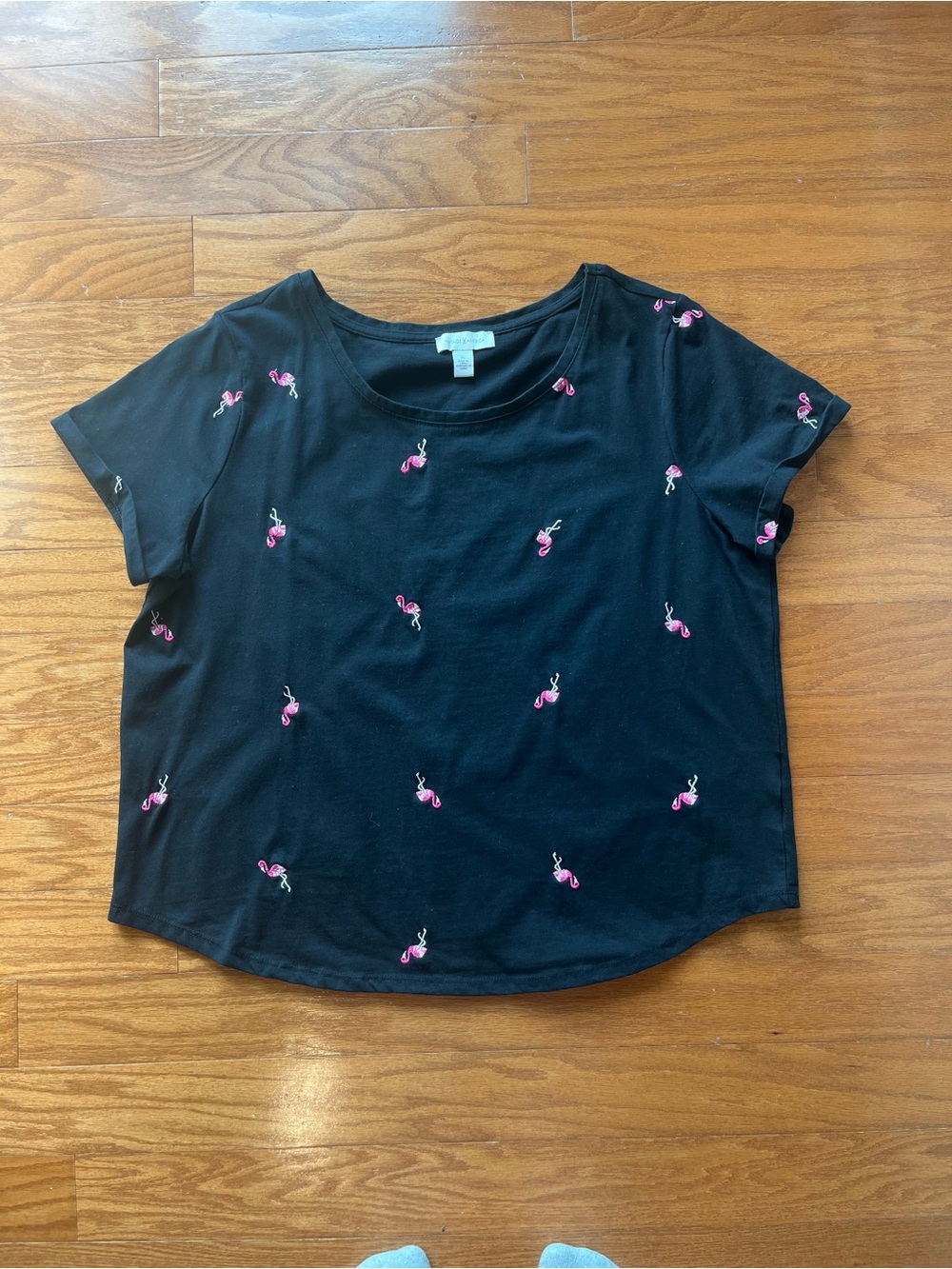 Black Short Sleeve Tee with Pink Flamingos